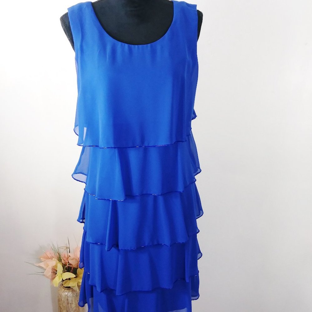 SLNY SL Fashions tiered rhinestone blue dress Sz 8